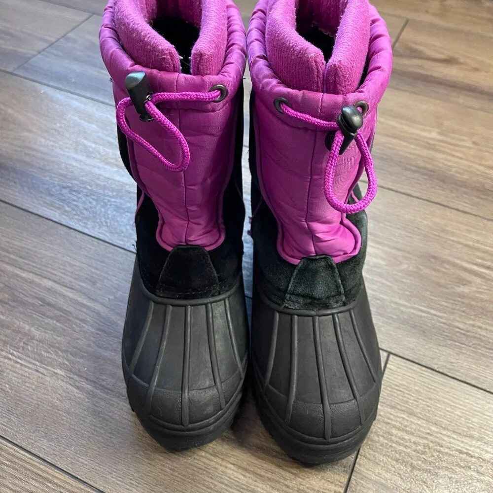 Totes Jean‎ Snow Boots Girls Size 3 Slip On Bungee Closure Suede Leather FAIR